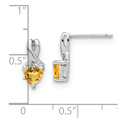 Sterling Silver Rhodium-plated Citrine and Diamond Dangle Earrings
