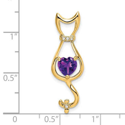 14k Yellow Gold Amethyst and Diamond Cat Pendant