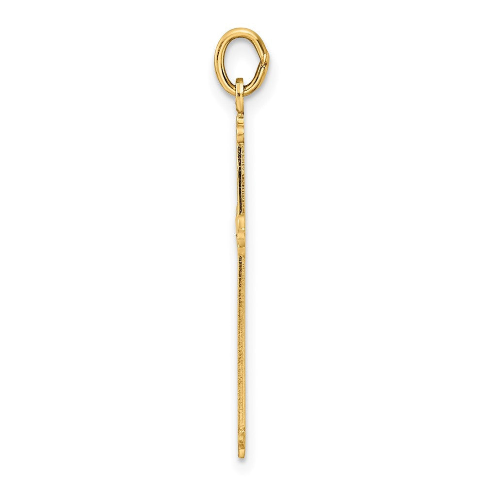 14k Yellow Gold Polished and Textured Solid Diamond Shape Cross Pendant
