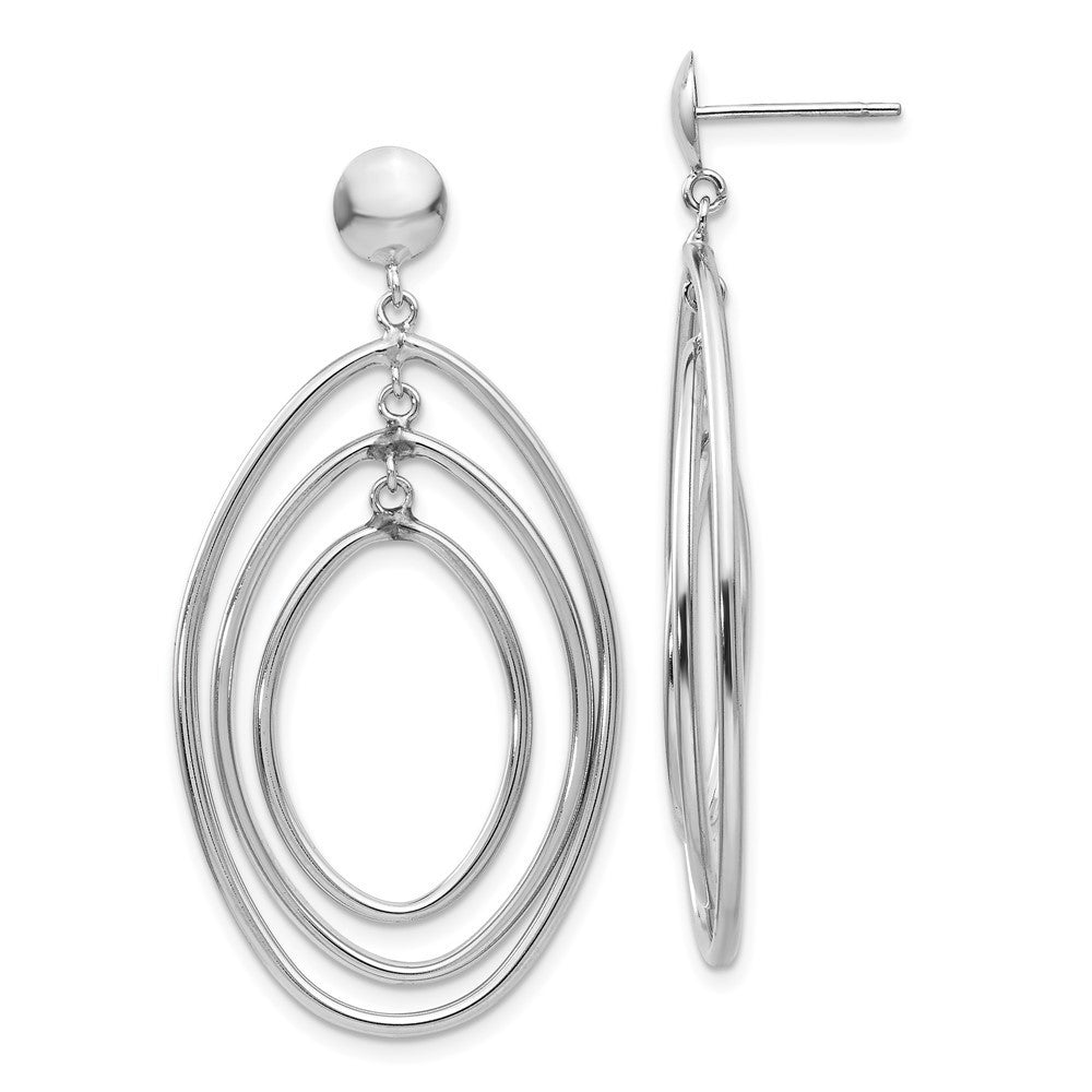 14k White Gold Oval Circle Dangle Earrings