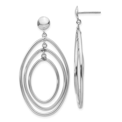 14k White Gold Oval Circle Dangle Earrings