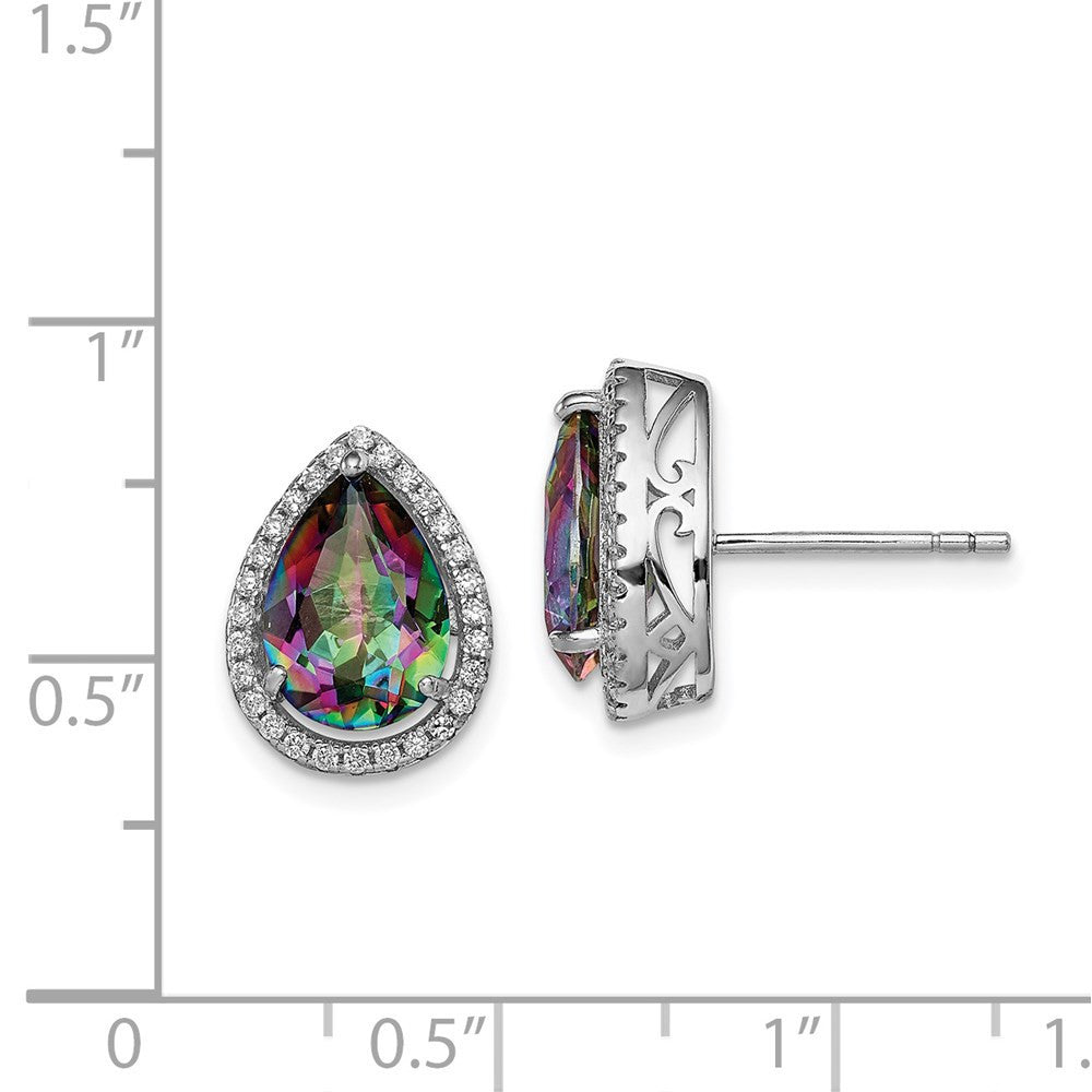 Sterling Silver Rhodium Polished Mystic Topaz & CZ Button Stud Earrings