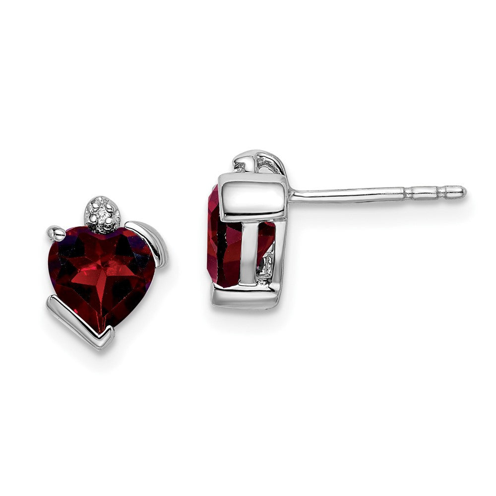 14k White Gold Garnet and Diamond Heart Stud Earrings