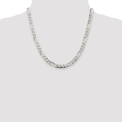 Sterling Silver Rhodium-plated 6.75mm Pav� Flat Figaro Chain Necklace 20"