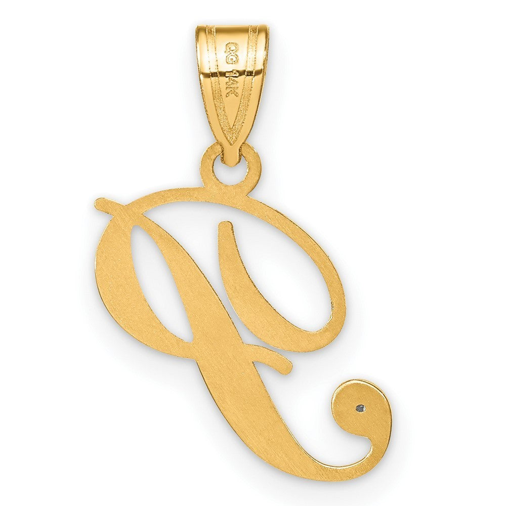 14k Yellow Gold Script Letter P Initial Pendant with Diamond