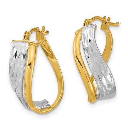 14k Two-tone Gold Diamond-cut and Polished Hoop Earrings