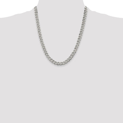 Sterling Silver 7.5mm Pave Curb Chain Necklace 22"