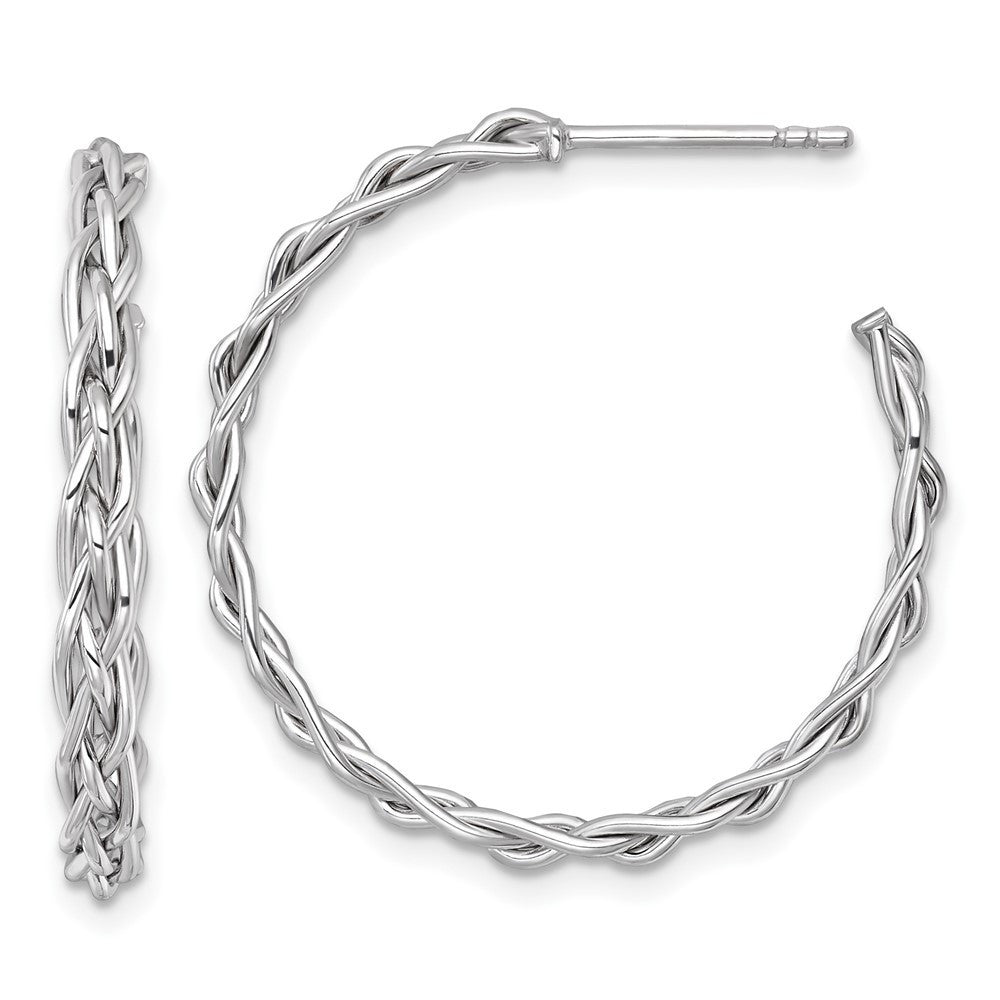 14k Yellow Gold Rhodium-plated Polished Woven Braid 3 x 29mm C-Hoop Earrings