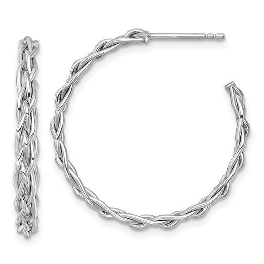 14k Yellow Gold Rhodium-plated Polished Woven Braid 3 x 29mm C-Hoop Earrings