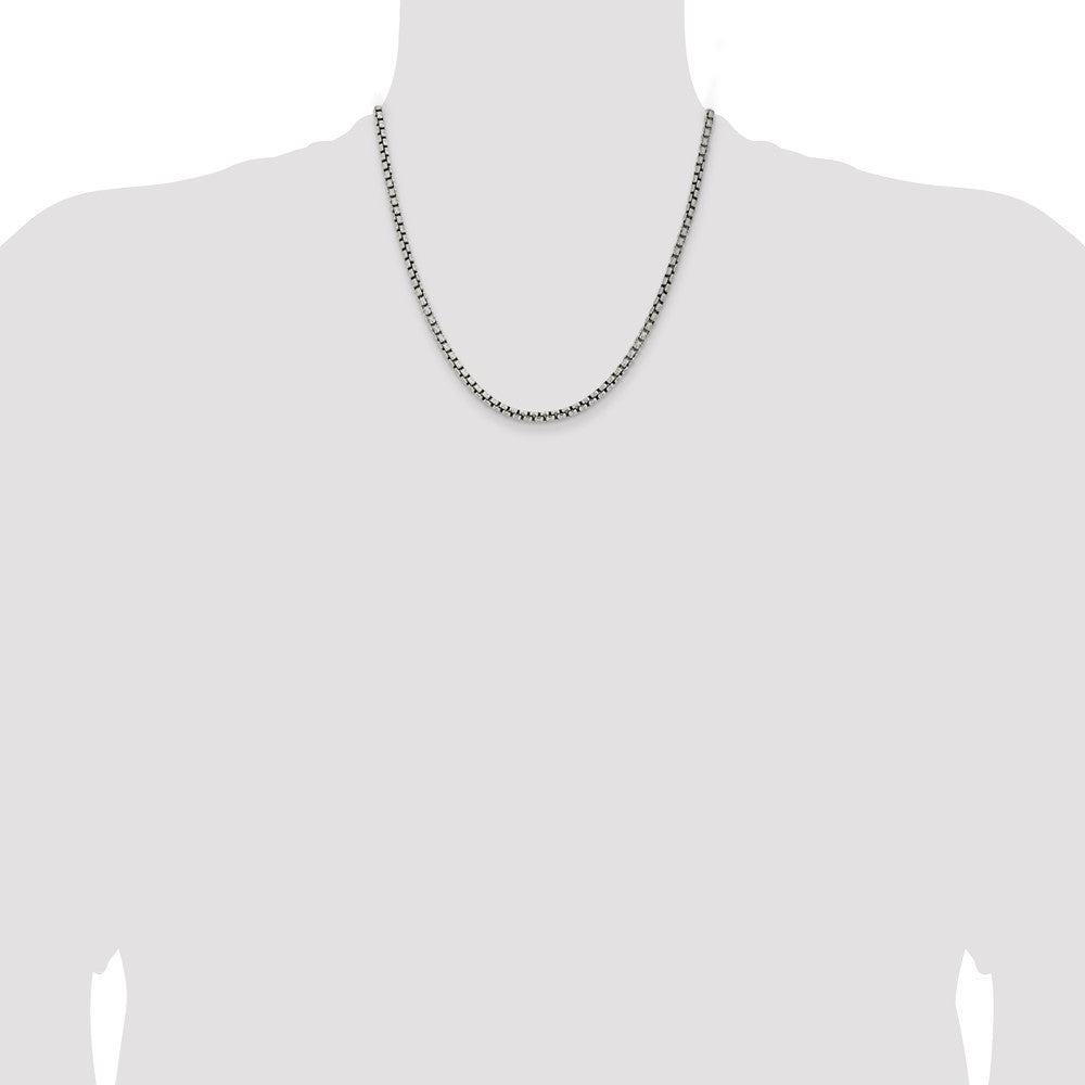 Sterling Silver Antiqued 3.6mm Round Box Chain Necklace 20"