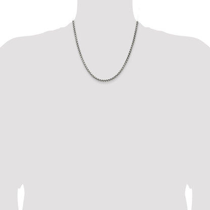 Sterling Silver Antiqued 3.6mm Round Box Chain Necklace 20"