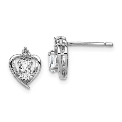 Sterling Silver Rhodium-plated White Topaz & Diam. Button Stud Earrings