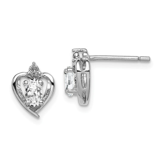 Sterling Silver Rhodium-plated White Topaz & Diam. Button Stud Earrings