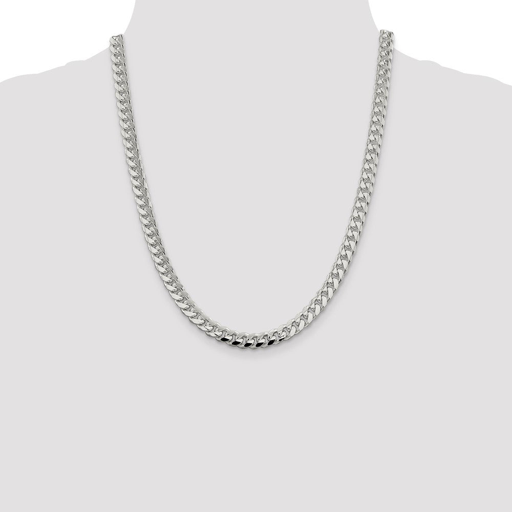 Sterling Silver 7.35mm Domed w/ Side Diamond-Cut Curb Chain Necklace 22"