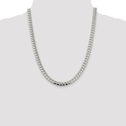Sterling Silver 7.35mm Domed w/ Side Diamond-Cut Curb Chain Necklace 22"