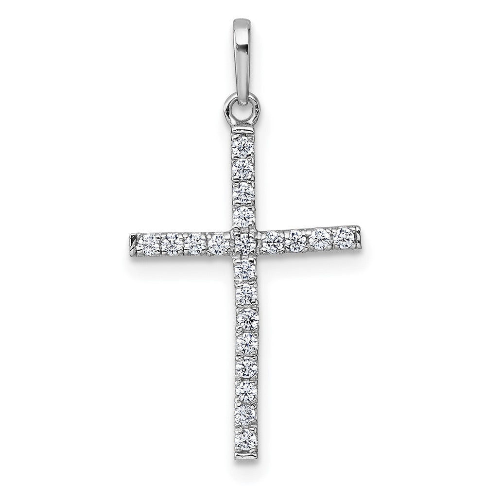 14k White Gold Polished CZ Cross Pendant