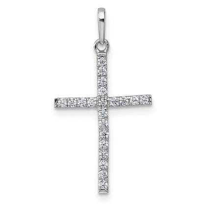 14k White Gold Polished CZ Cross Pendant