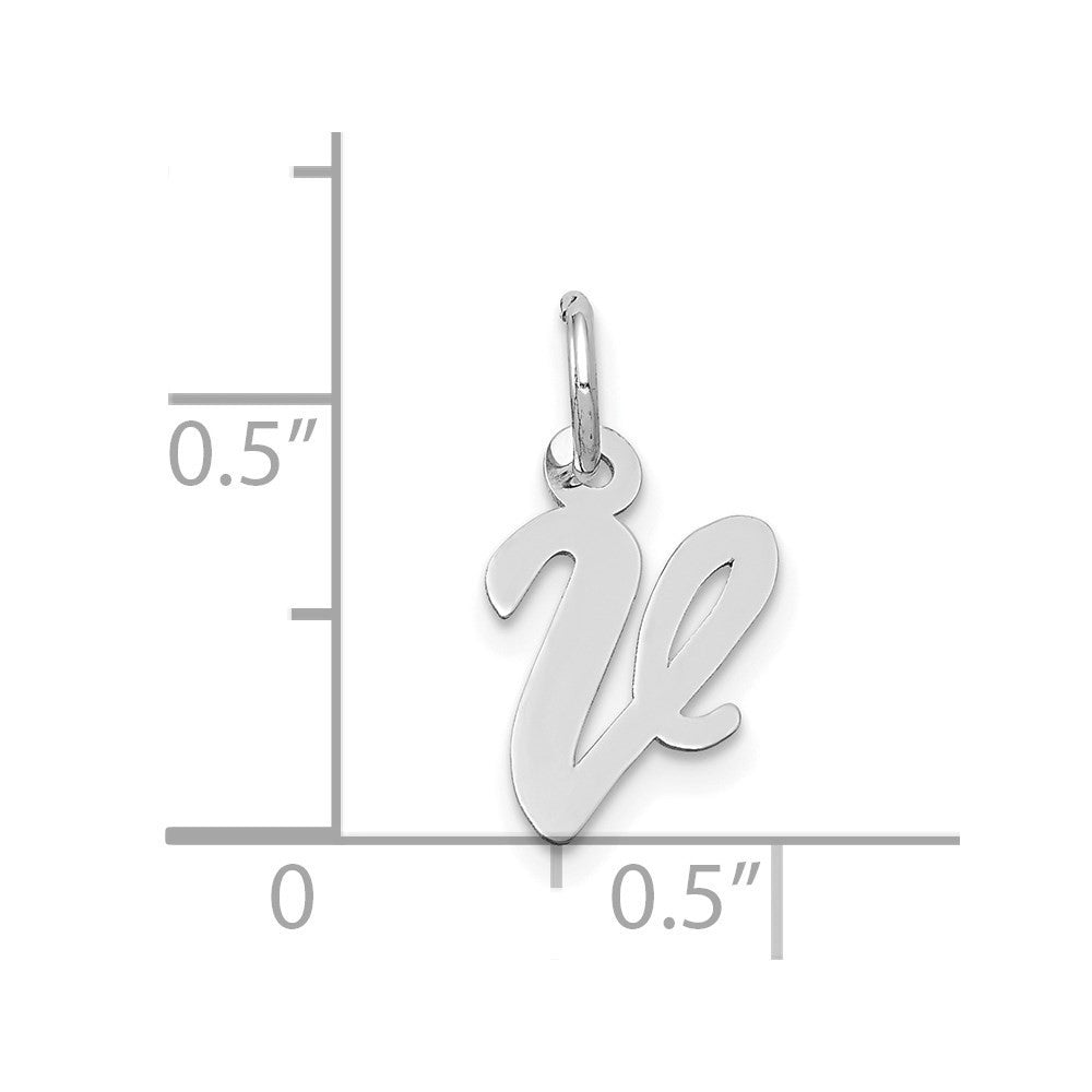 14k White Gold Small Script Letter V Initial Charm Pendant