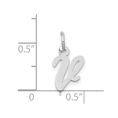 14k White Gold Small Script Letter V Initial Charm Pendant