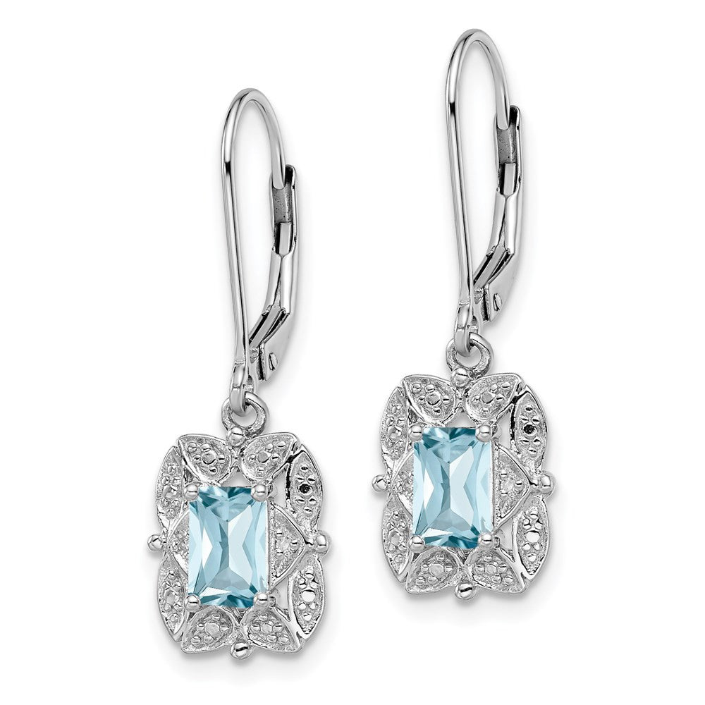 Sterling Silver Rhodium-plated Diamond and Blue Topaz Dangle Earrings