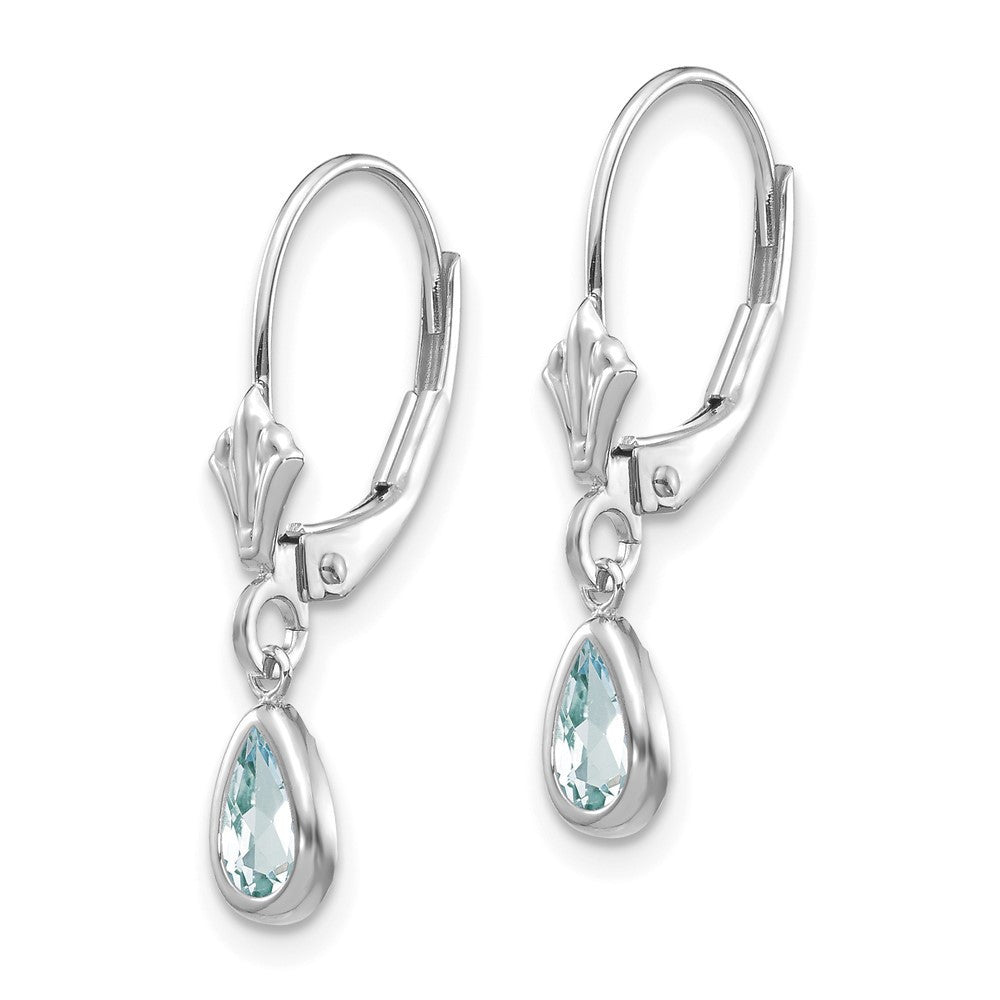 14k White Gold 6x4mm Aquamarine/March Dangle Earrings