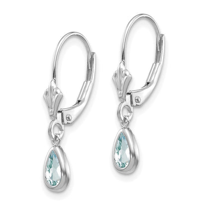 14k White Gold 6x4mm Aquamarine/March Dangle Earrings