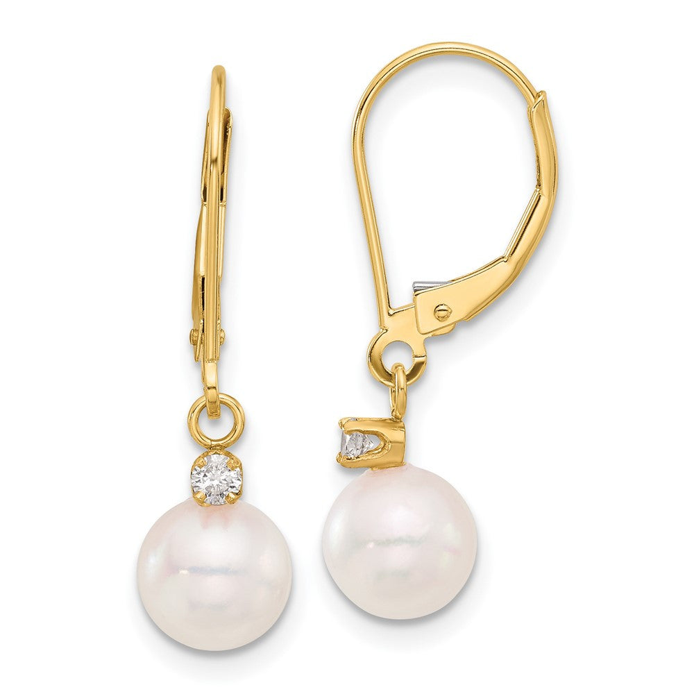 14k Yellow Gold 8mm Akoya Saltwater Cultured Pearl & Diamond Dangle Earrings