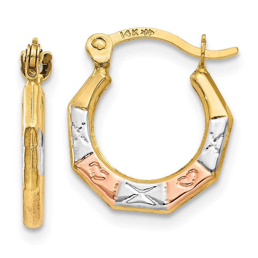 14k Yellow Gold & White and Rose Rhodium Hoop Earrings