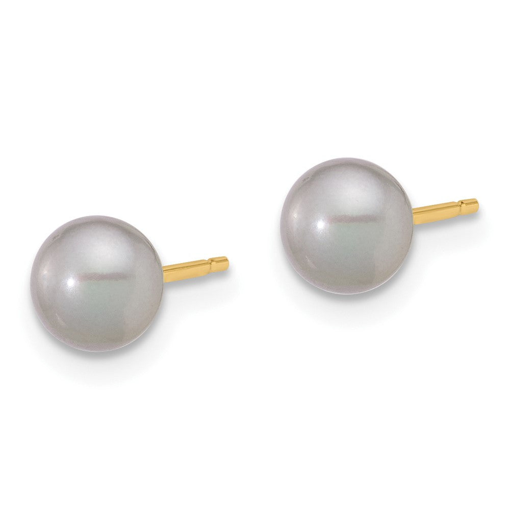 14k Yellow Gold 5-6mm Grey Button Freshwater Cultured Pearl Stud Earrings