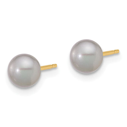 14k Yellow Gold 5-6mm Grey Button Freshwater Cultured Pearl Stud Earrings