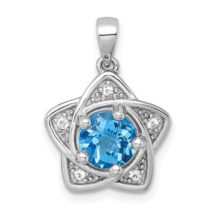 Sterling Silver Polished Light Swiss Blue Topaz and White Topaz Star Pendant