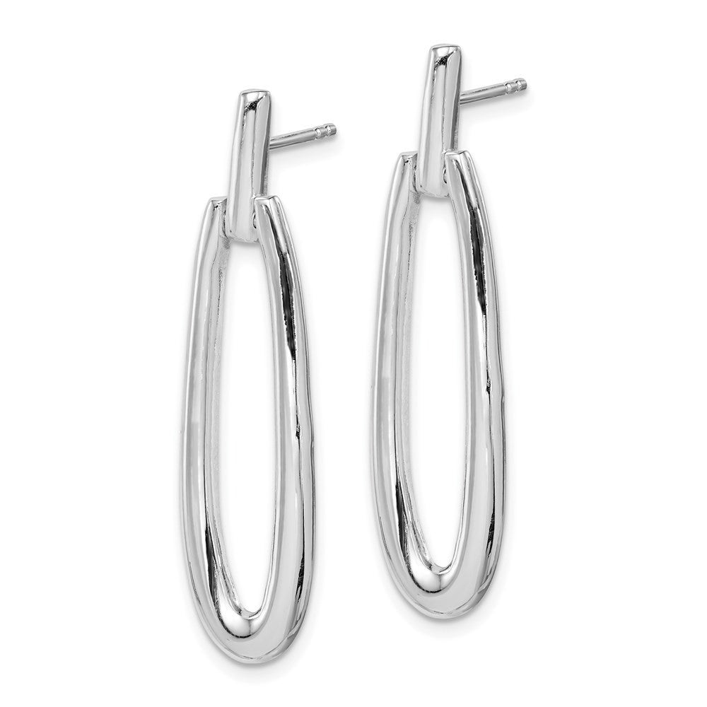 Sterling Silver Rhodium-plated Fancy Elongated Oval Dangle Earrings