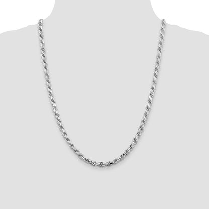Sterling Silver Rhodium-plated 5.75mm Diamond-cut Rope Chain Necklace 24"