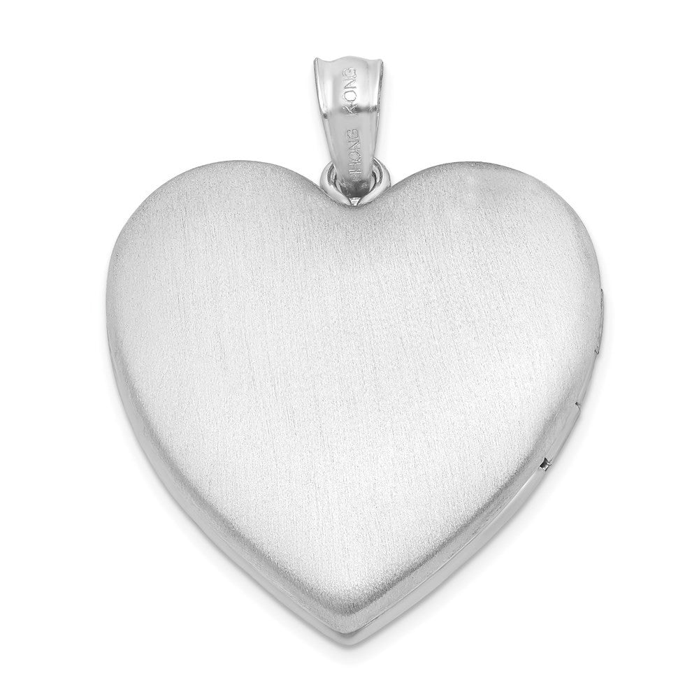 Sterling Silver Rhodium-plated 24mm Enameled Rose Heart Locket Pendant