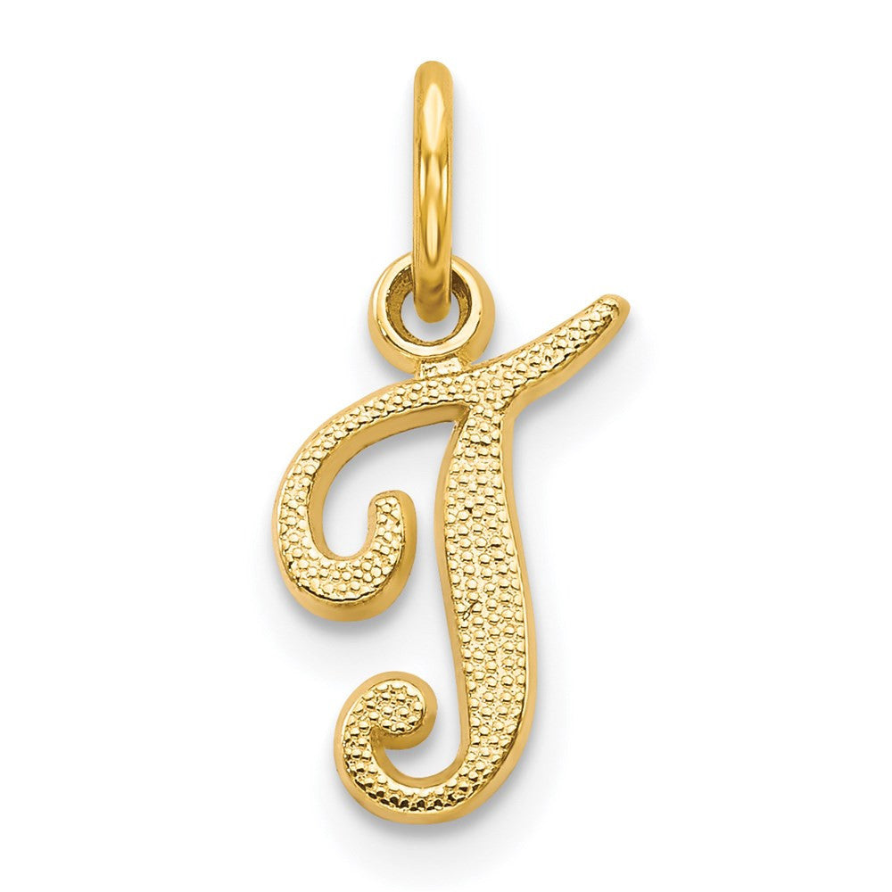14k Yellow Gold Script Letter T Initial Charm Pendant