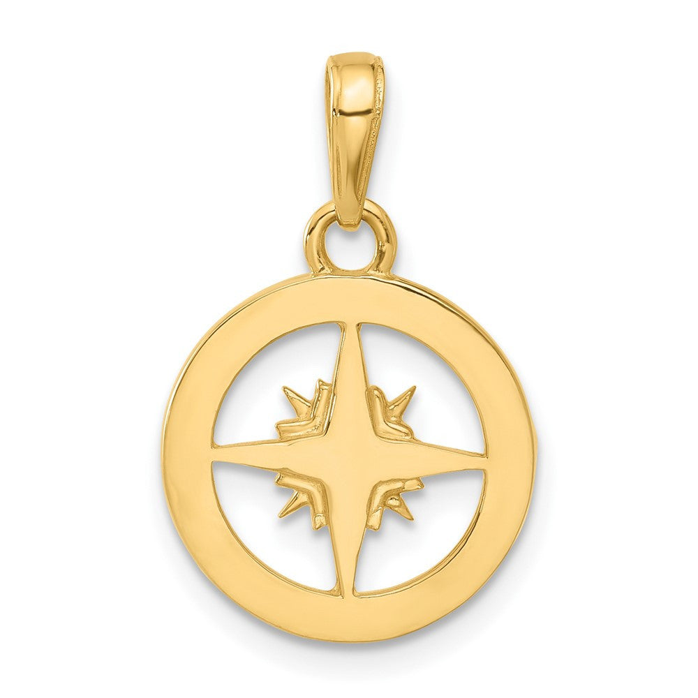 14k Yellow Gold and White Rhodium Diamond-Cut Compass Pendant