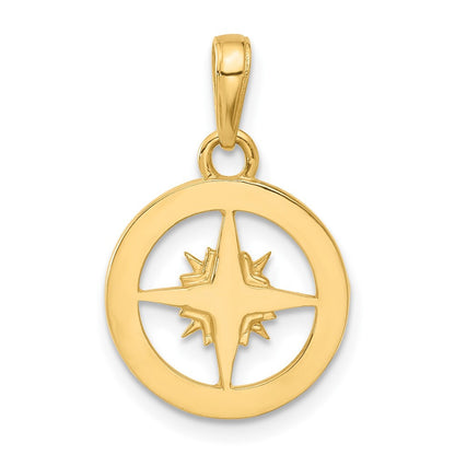 14k Yellow Gold and White Rhodium Diamond-Cut Compass Pendant