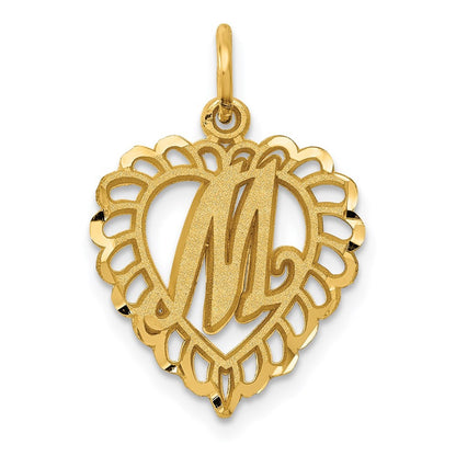 14k Yellow Gold Heart Letter M Charm Pendant