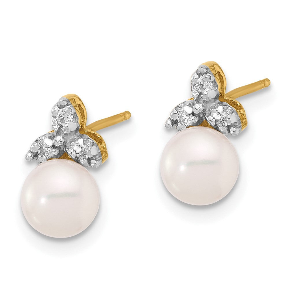 14k Yellow Gold 5-6mm Freshwater Cultured Pearl & Diamond Stud Earrings