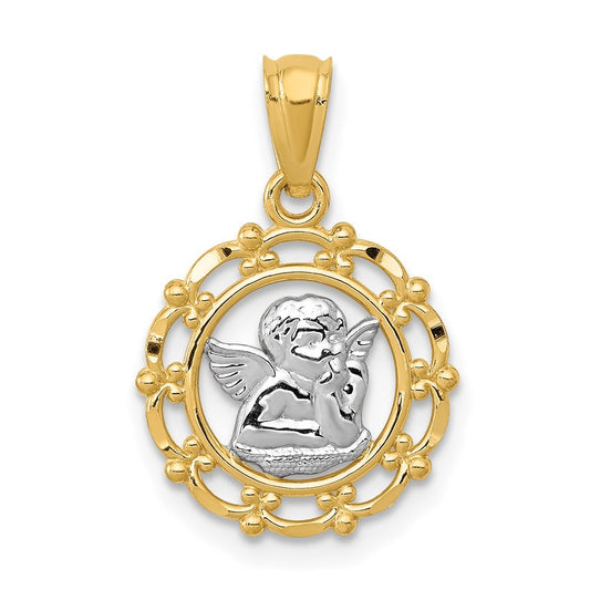14k Yellow Gold Rhodium Framed Cherub Pendant