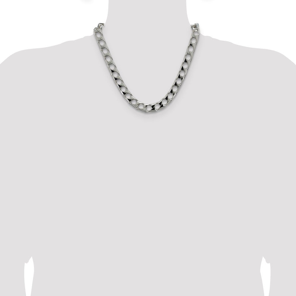 Sterling Silver 10.3mm Diamond-Cut Square Curb Chain Necklace 20"