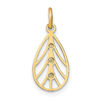 14k Yellow Gold w/Rhodium D/C Small Teardrop Charm Pendant