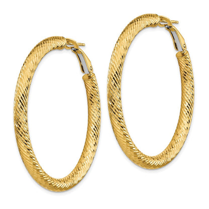 14k Yellow Gold 4x35mm Diamond-cut Round Omega Back Hoop Earrings