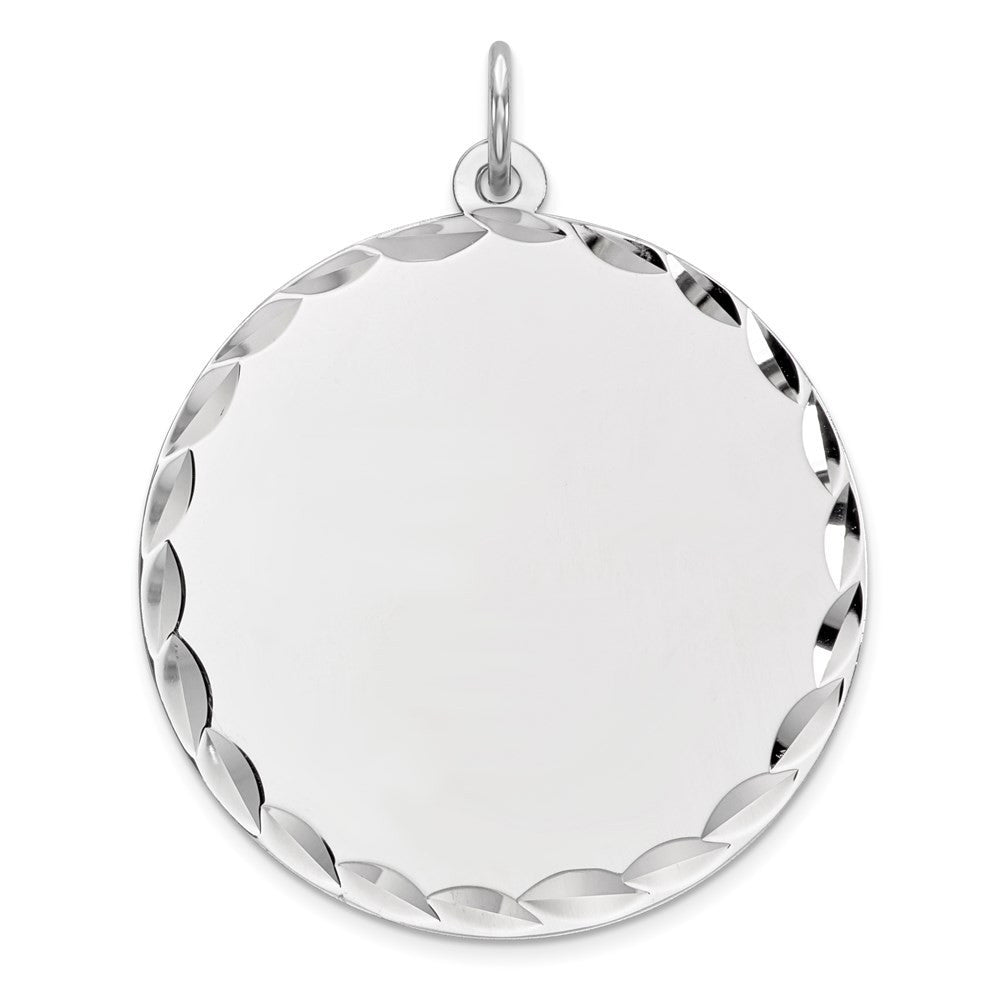 Sterling Silver Rhod-plated Eng. Rnd Polish Front/Satin Back Disc Charm Pendant