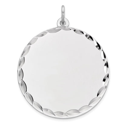 Sterling Silver Rhod-plated Eng. Rnd Polish Front/Satin Back Disc Charm Pendant