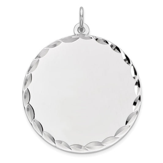 Sterling Silver Rhod-plated Eng. Rnd Polish Front/Satin Back Disc Charm Pendant