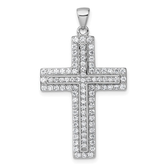Sterling Silver Rhodium-plated White CZ Cross Pendant