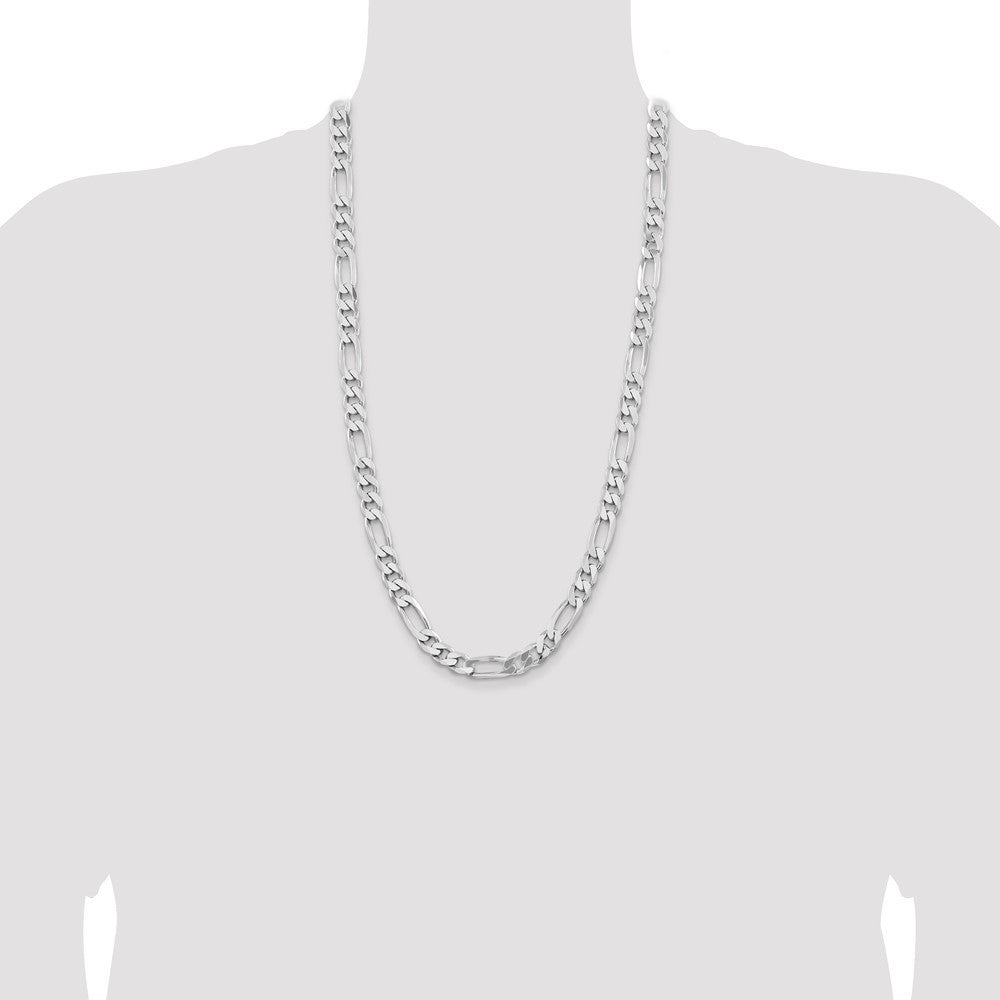 Sterling Silver Rhodium-plated 9mm Figaro Chain Necklace 28"