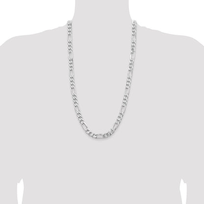 Sterling Silver Rhodium-plated 9mm Figaro Chain Necklace 28"