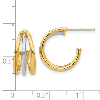 14K Two-tone Polished Multi Row Hoop Earrings